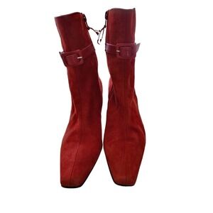 DPJ Womens Sz 8 Red Suede Mid Calf Zip Boot Made in Spain 0840